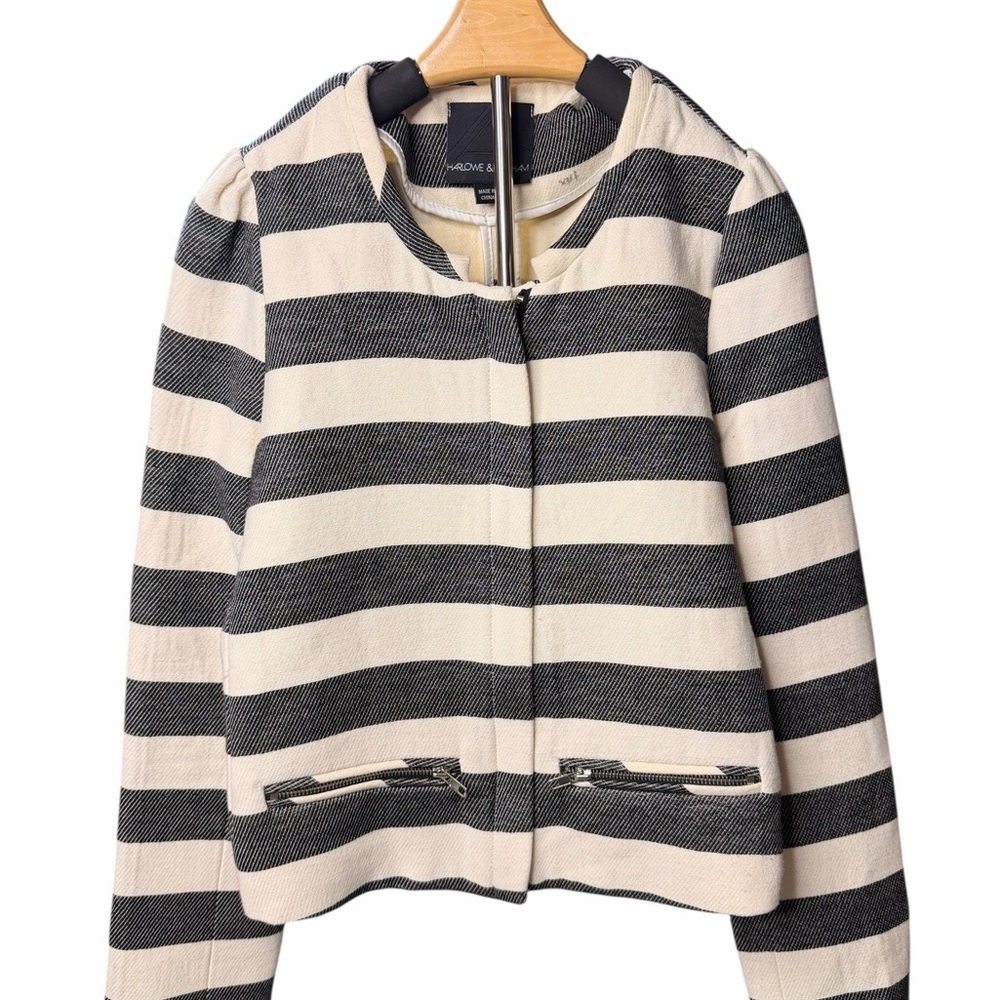 Harlowe & Graham Dark Gray and Cream Striped Blazer